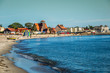 Hel,Poland-September 6,2016:Resort town of Hel in Pomerania, Poland, promenade and beach at Baltic Sea, popular vacation destination