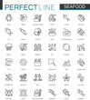 © lembergvector - Seafood thin line web icons set. Fish food for restaurant menu outline stroke icons design.