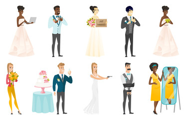 Sticker - Bride and groom vector illustrations set.