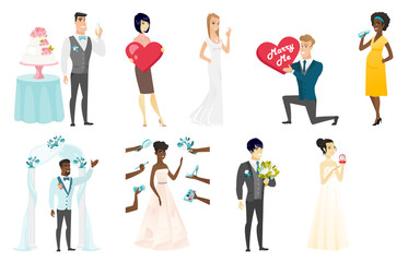 Canvas Print - Bride and groom vector illustrations set.