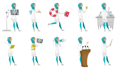 Poster - Muslim doctor vector illustrations set.