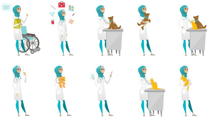 Poster - Muslim doctor vector illustrations set.