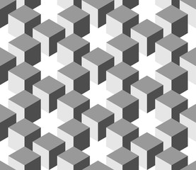 Wall Mural - Seamless 3D geometrical pattern of cube columns. Abstract design vector background in shades of grey.