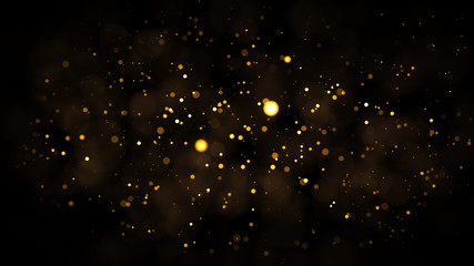 gold abstract bokeh background. real backlit dust particles with real lens flare.