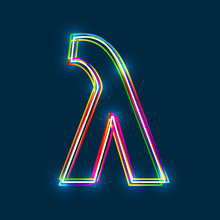 Greek Small Letter Lambda - Vector Multicolored Outline Font With Glowing Effect Isolated On Blue Background. EPS10