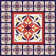 Tiles floor - vintage pattern vector with ceramic cement tiles. Big tile in center is framed in small. Background with portuguese azulejo, mexican, moroccan, spanish, arabic motifs.