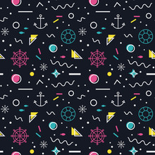 Nautical Seamless Pattern In Memphis Style.