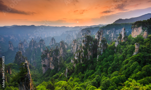 Fotomural Zhangjiajie National forest park at sunset, Wulingyuan, Hunan, China
