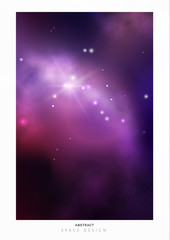 Wall Mural - vector space background with colorful violet nebula and bright stars.