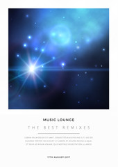 Wall Mural - vector space card design with bright blue nebula and white stars.