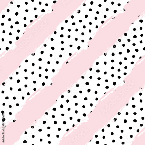 Cotton fabric Vector seamless trendy messy stripes and polka dot pattern. Modern ink brush elements background. Great for print, wrapping paper, wallpaper