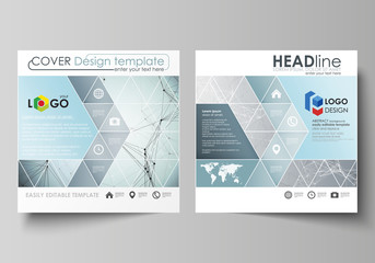 Wall Mural - Business templates for square design brochure, magazine, flyer, booklet or report. Leaflet cover, vector layout. Chemistry pattern, connecting lines and dots, molecule structure, medical DNA research.