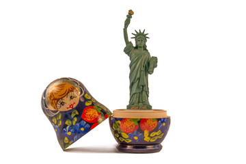 Model of the Statue of Liberty inside a Russian babushka doll