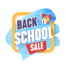 Back to School vector cartoon sale alarm banner isolated on white background. Education flyer for kids