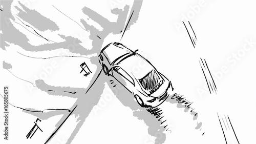 Car Speeding Top View Vector Sketch Illustration For