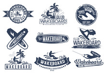 Vintage Vector Set Of Logos For The Wakeboard Club For Your Unique Design, Printing On A T-shirt, The Internet.
