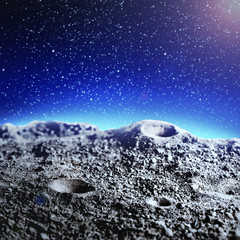 Wall Mural - simulation of moon surface combination by photoshop with starry night sky, 3d illustration