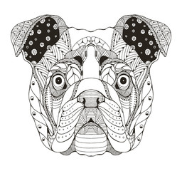 Wall Mural - English bulldog head zentangle stylized, vector, illustration, pattern. Anti stress coloring book for adults and kids.