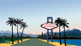 Fototapeta Las - Las Vegas city skyline. Travel USA background. Landscape with road to Las-Vegas