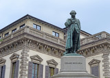 Bronze statue of the Italian philosopher and politician Cesare Beccaria in Milan, Lombardy, Italy with selective focus