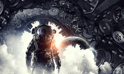 Wall Mural - astronaut in fantasy world. mixed media