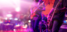 Guitarist And Colorful Lighting On Stage, Soft Focus