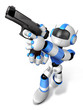3D blue Robot  fire an aimed shot a automatic pistol. Create 3D Humanoid Robot Series.