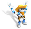 3D Blue Sheriff robot with both hands in a gesture of surrender. Create 3D Humanoid Robot Series.