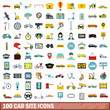 100 car site icons set, flat style