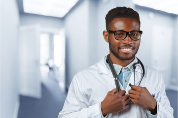 Poster - African american medical doctor man.