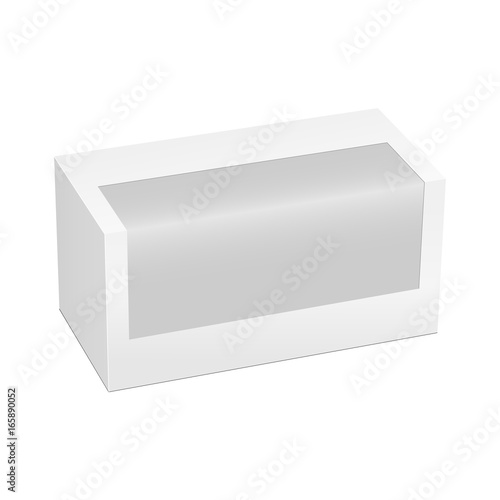 Download Rectangular Box Mockup With Transparent Window Isolated On White Background Packaging For Mobile Phone Accessories Vector Illustration Stock Vector Adobe Stock
