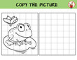 Funny frog. Copy the picture. Coloring book. Educational game for children. Cartoon vector illustration