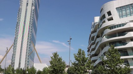 Fototapete - Timelapse video of City Life area in Milan, Italy. This is a new residential and financial district in the heart of the city.