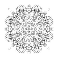 Wall Mural - Abstract mandala, centerpiece or whimsical snowflake line art design or coloring page
