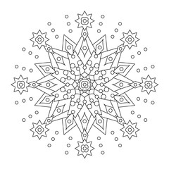 Wall Mural - Abstract mandala, centerpiece or whimsical snowflake line art design or coloring page
