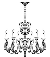 Wall Mural - Rich Baroque Classic chandelier. Luxury decor accessory design. Vector illustration sketch