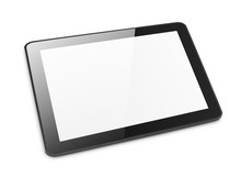 Modern Black Tablet Computer Isolated On White Background. Tablet Pc And Screen With Clipping Path