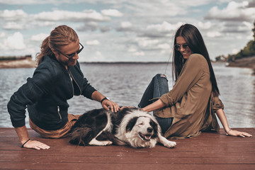 Sticker - Couple with dog.