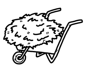 Wall Mural - wheelbarrow and hay / cartoon vector and illustration, black and white, hand drawn, sketch style, isolated on white background.