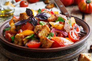 Wall Mural - Panzanella, traditional Italian salad with tomatoes and bread