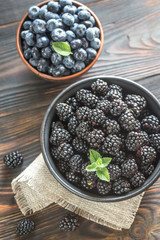 Canvas Print - Bowls of blackberries and blueberries