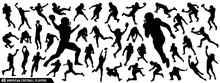 American Football Players Silhouettes , Vector Pack, Various Pose Set