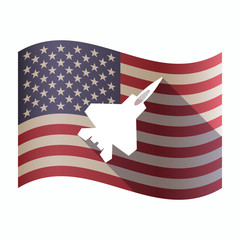 Sticker - Isolated  USA flag with a combat plane