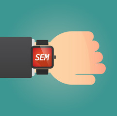 Sticker - Hand with a smart watch and    the text SEM