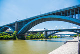 Fototapeta Most - New York, Harlem River,Washington Bridge and Hamilton Bridge / New York Harlem River に架かるWashington Bridge とHamilton Bridge　更におくにHigh Bridge が見えます。