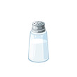 Transparent salt shaker with metal cap, salt inside. Vector illustration cartoon flat icon isolated on white.
