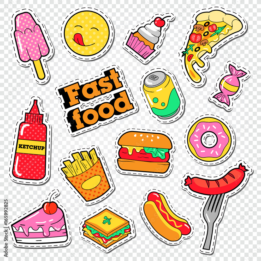 Eat Dis Sticker Fast Food Stickers, Badges and Patches with Burger, Fries and Cakes ...