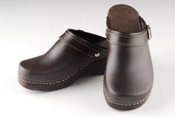 Beautiful modern pair of brown clogs