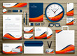 corporate identity business template design set with orange blue wavy shape
