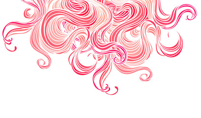 Wall Mural - Vector pink abstract hand-drawn pattern with waves and clouds. Stylish illustration in boho style isolated on white. Fabrics, textiles, paper, wallpaper.